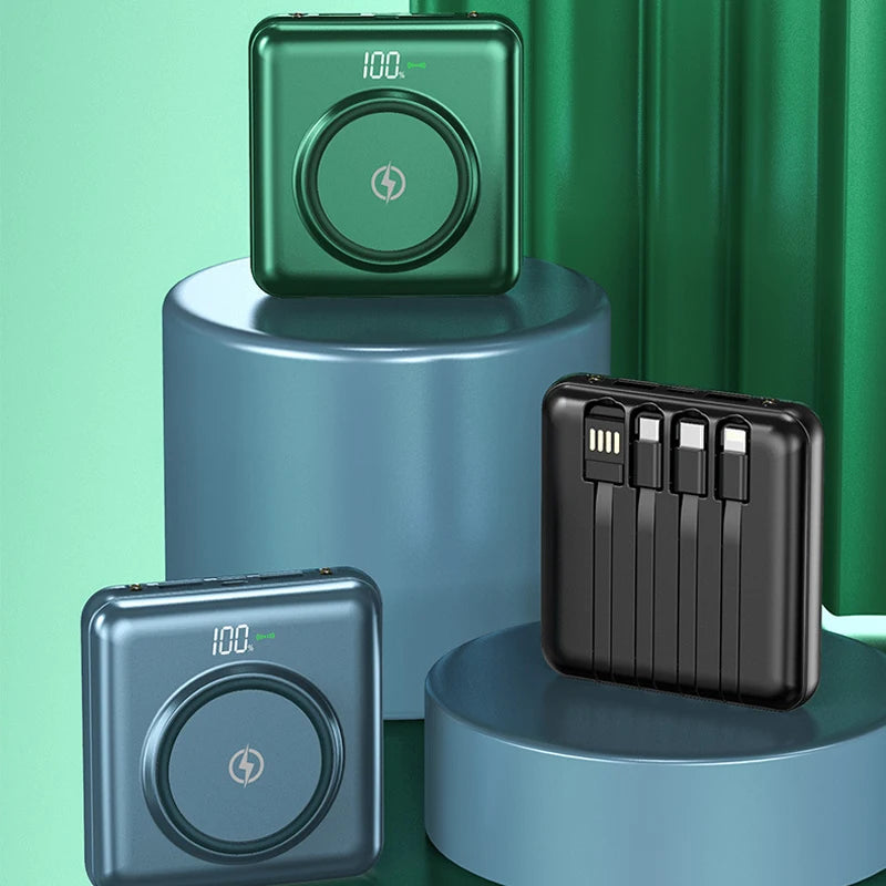 30000mAh Wireless Power Bank Built-in Cable Portable Charger Universal Mobile Phone External Spare Battery for IPhone Powerbank