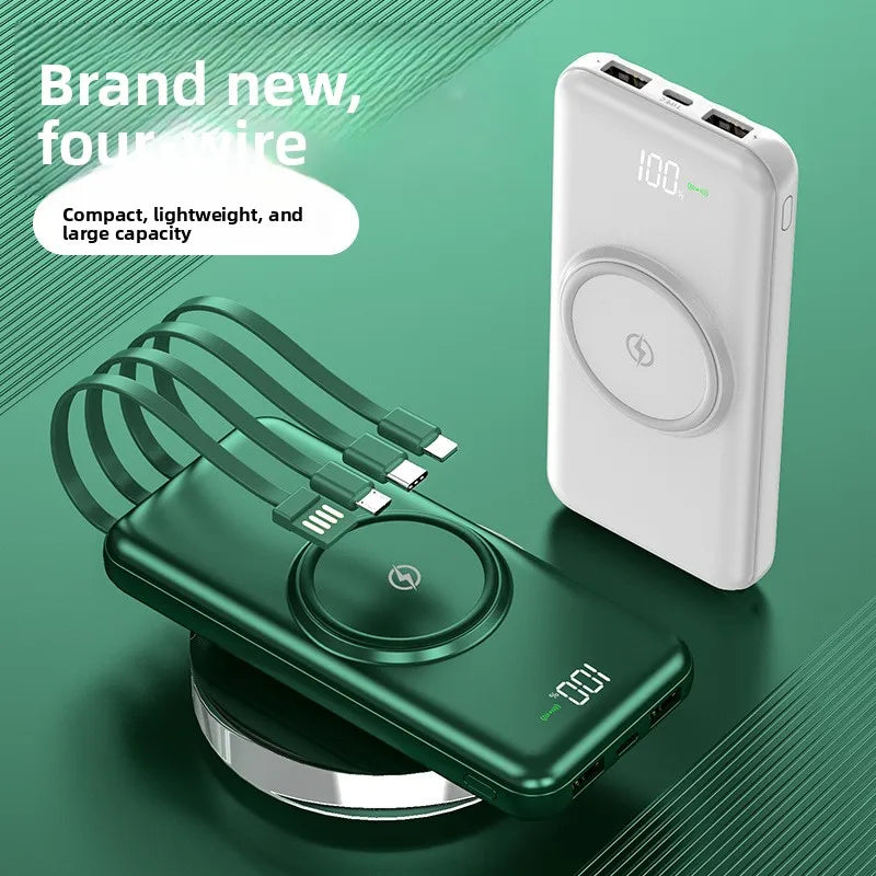 20000mAh built-in cable power bank ultra-thin digital display wireless charging for mobile phones mobile power bank suitable