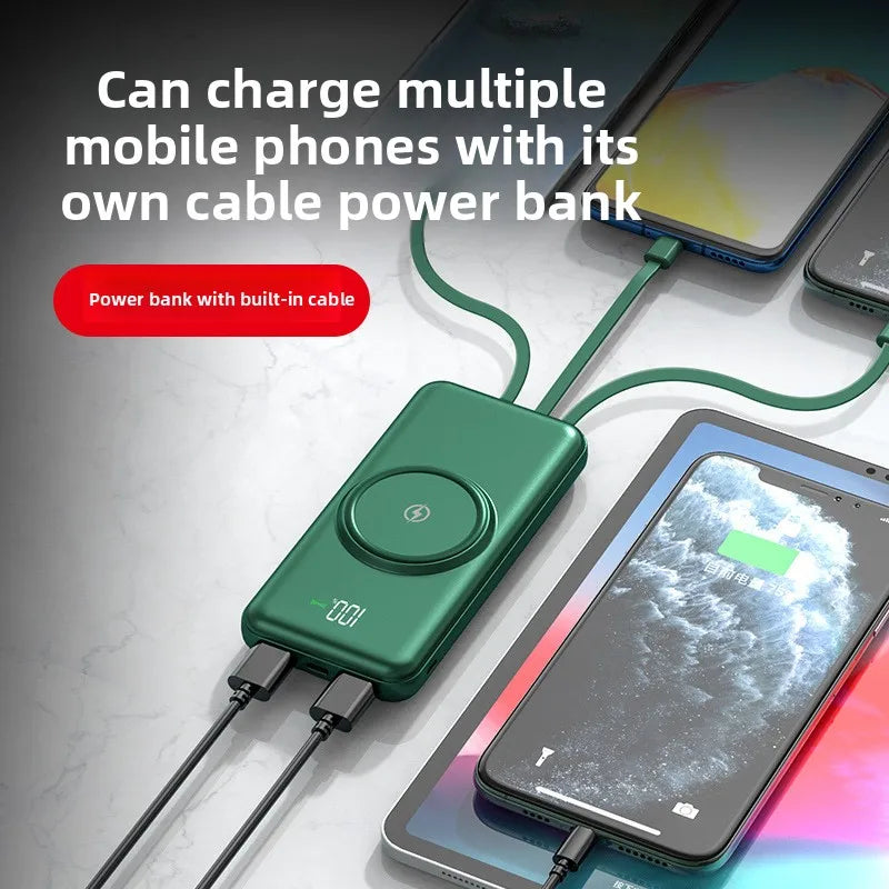 20000mAh built-in cable power bank ultra-thin digital display wireless charging for mobile phones mobile power bank suitable