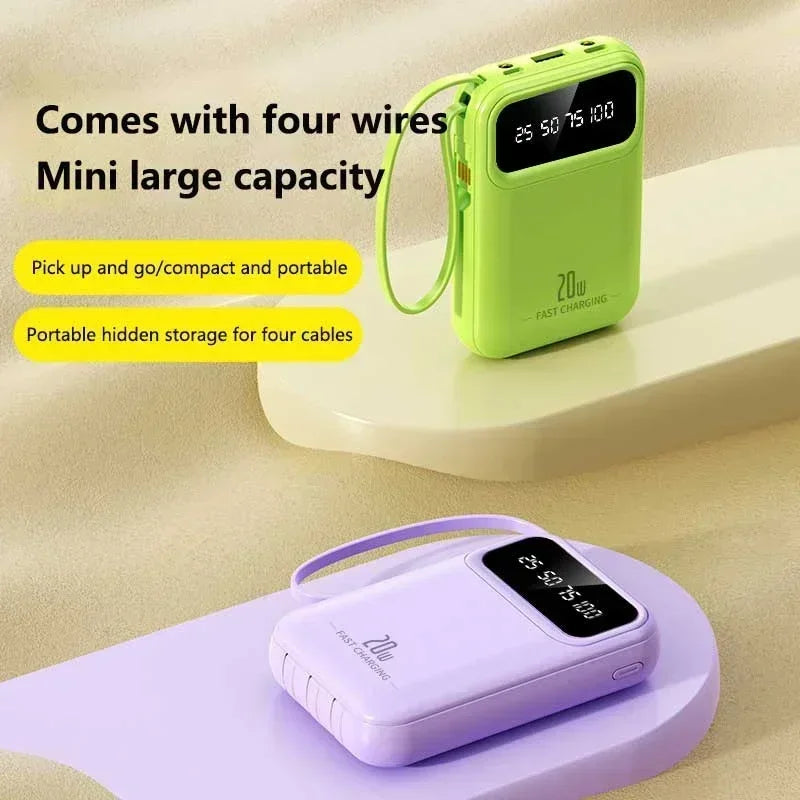 500000mAh Capacity Power Bank Large Capacity Super Fast Charging External Battery Built in 4 Wires for iPhone Huawei