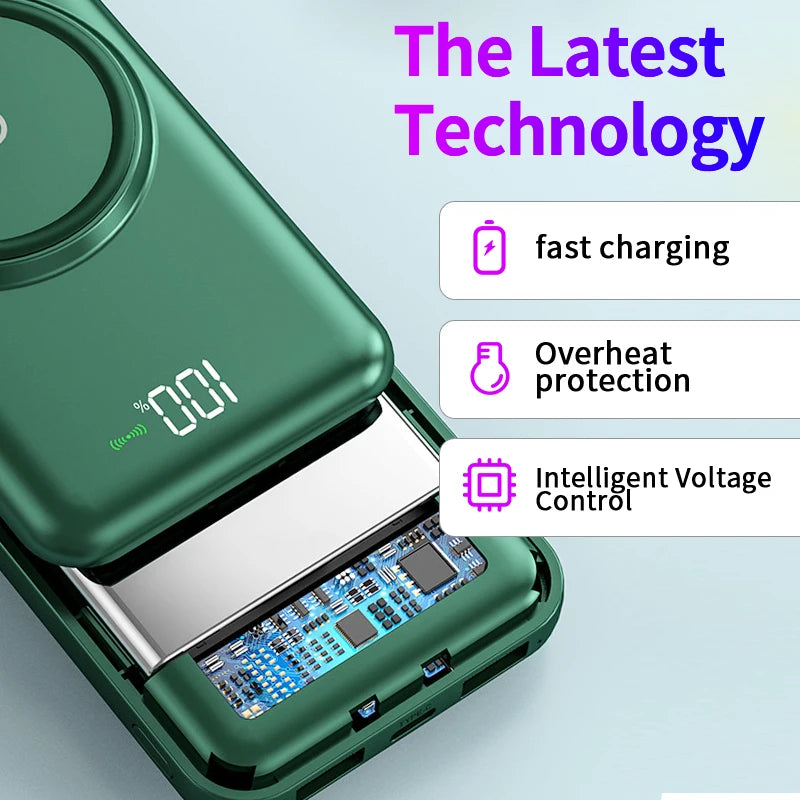 40000mah Wireless Power Bank Large Capacity Portable 5In1 Charge Powerbank Built-in Cables Dual USB External Battery For Xiaomi