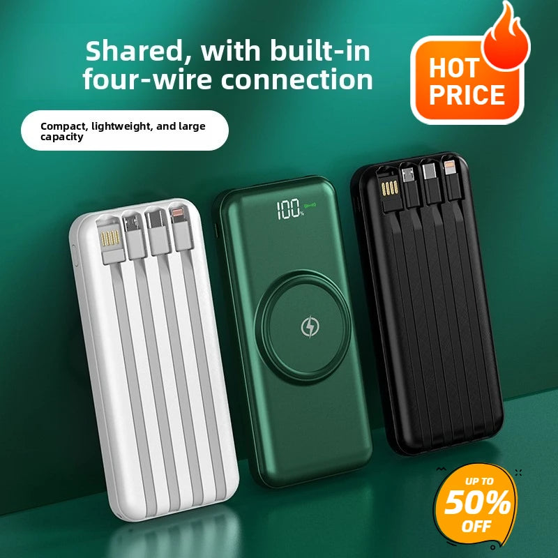 20000mAh built-in cable power bank ultra-thin digital display wireless charging for mobile phones mobile power bank suitable