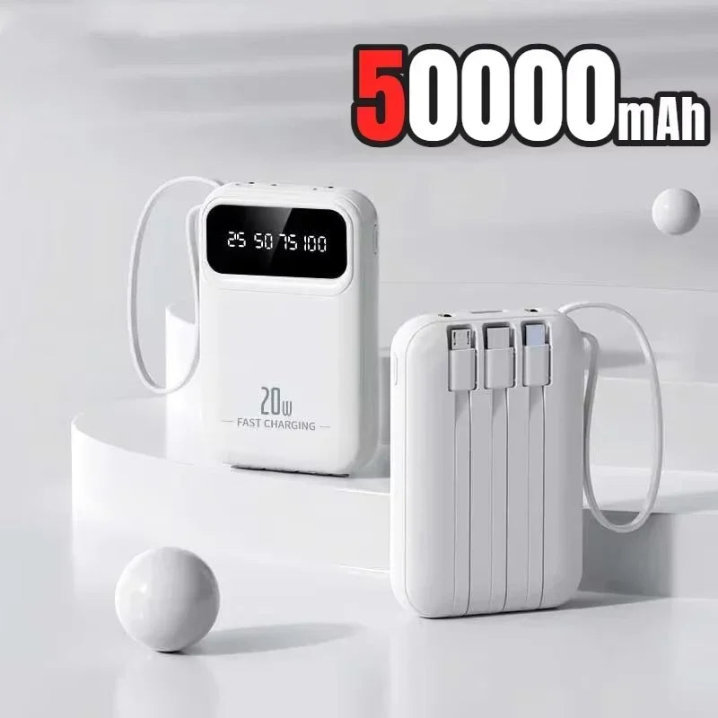 500000mAh Capacity Power Bank Large Capacity Super Fast Charging External Battery Built in 4 Wires for iPhone Huawei