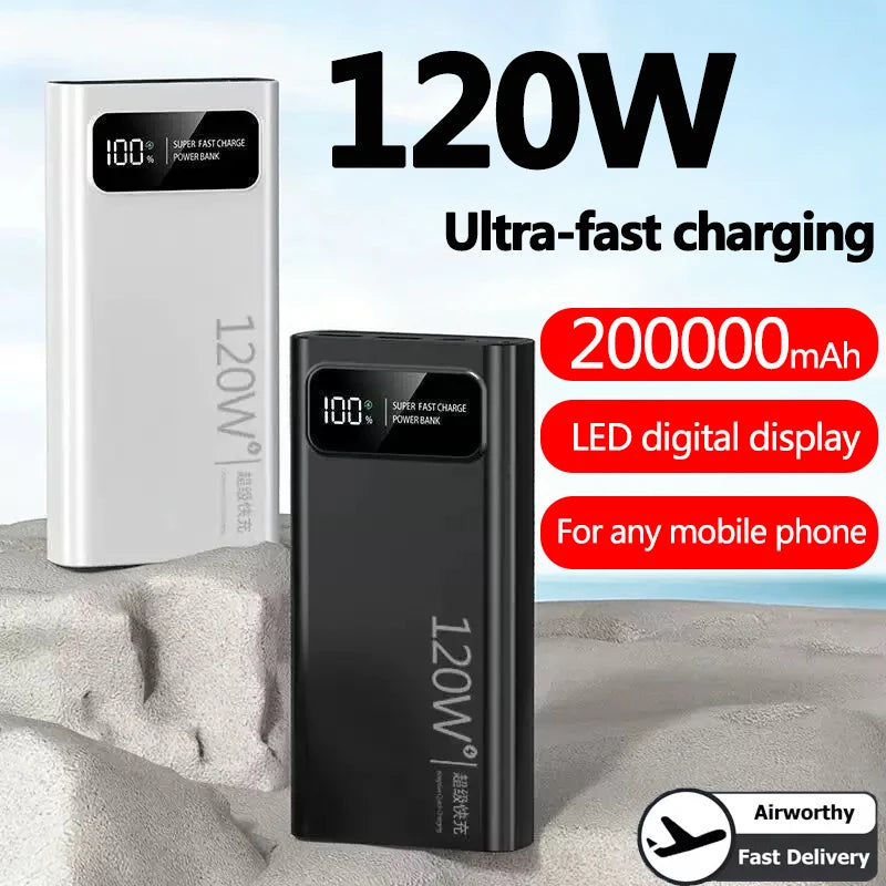 120W Power Bank Super Fast Charging 200000mAh Large Capacity Portable External Battery With Digital Display For Xiaomi iPhone