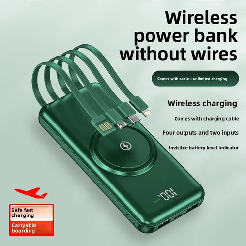 30000mAh Wireless Power Bank Built-in Cable Portable Charger Universal Mobile Phone External Spare Battery for IPhone Powerbank