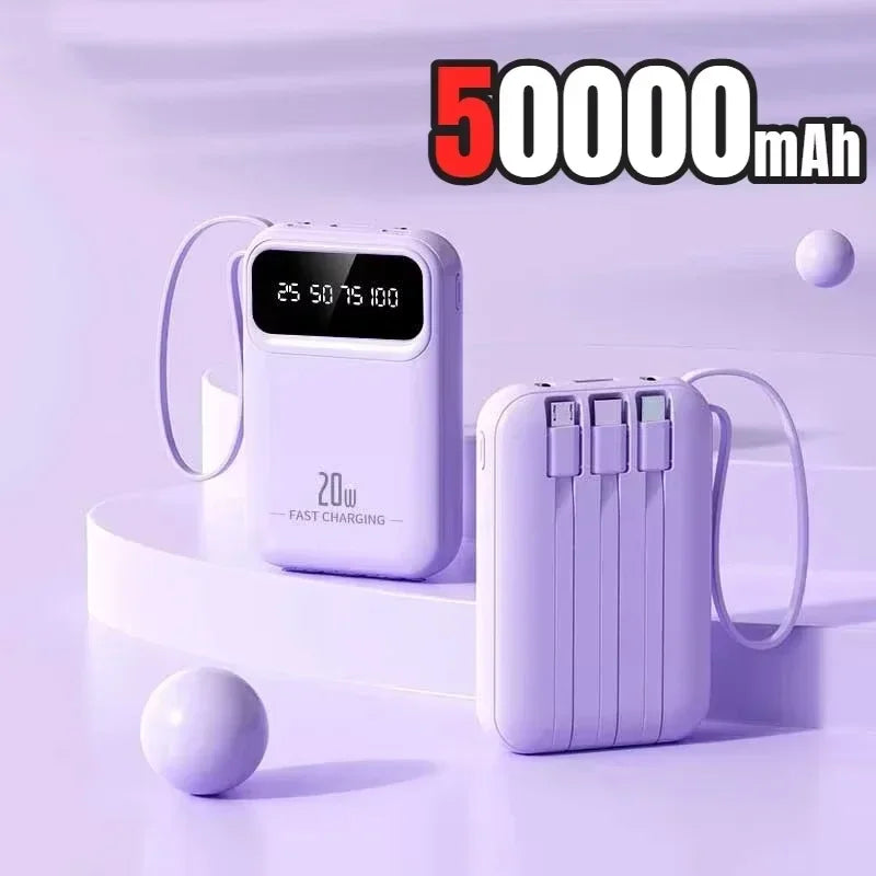 500000mAh Capacity Power Bank Large Capacity Super Fast Charging External Battery Built in 4 Wires for iPhone Huawei