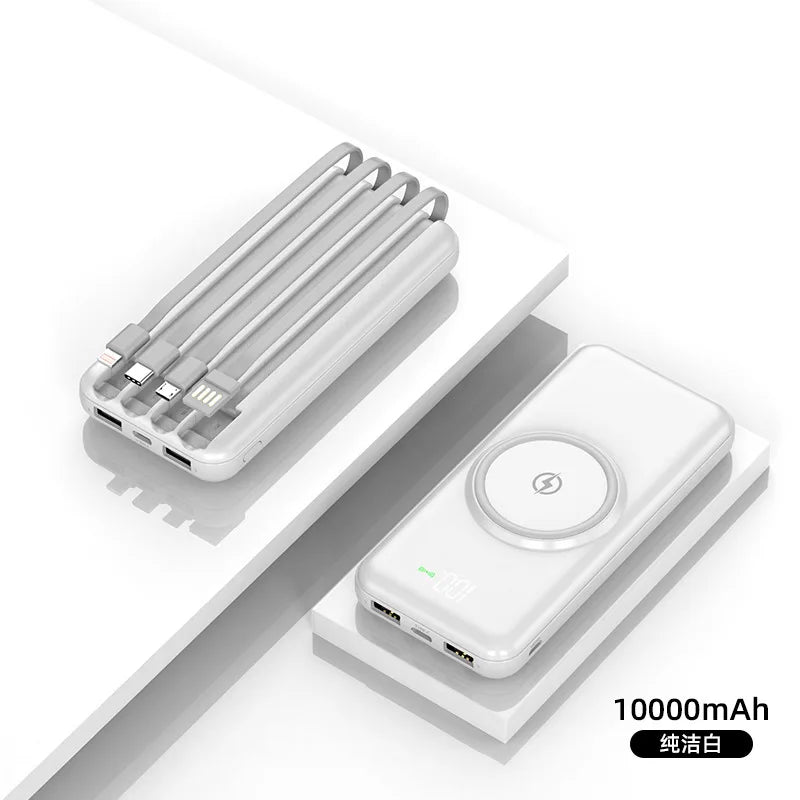30000mAh Wireless Power Bank Built-in Cable Portable Charger Universal Mobile Phone External Spare Battery for IPhone Powerbank