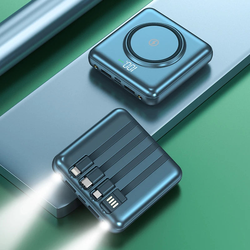 30000mAh Wireless Power Bank Built-in Cable Portable Charger Universal Mobile Phone External Spare Battery for IPhone Powerbank