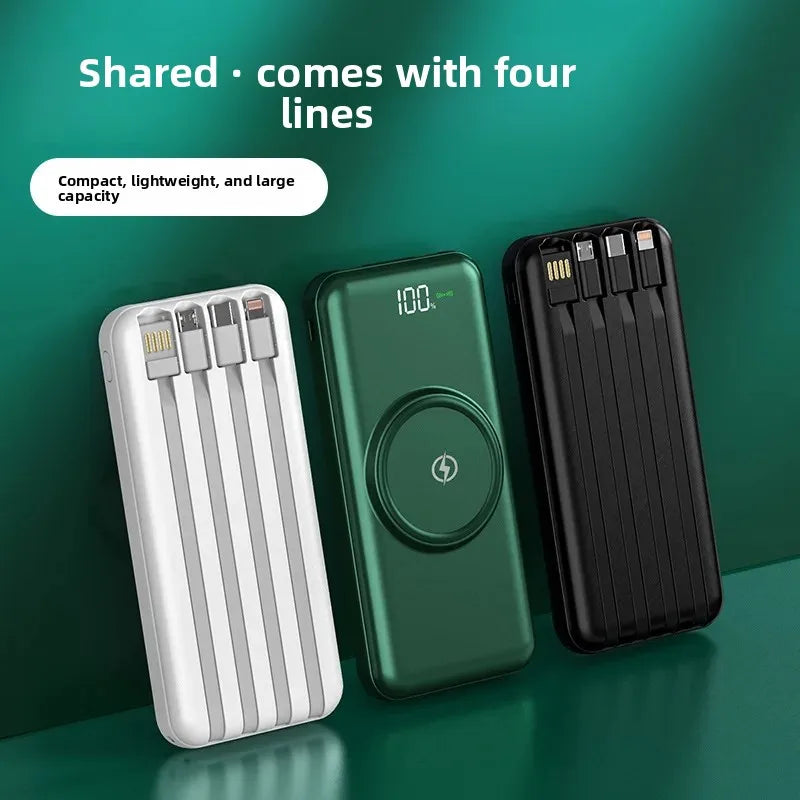 30000mAh Wireless Power Bank Built-in Cable Portable Charger Universal Mobile Phone External Spare Battery for IPhone Powerbank