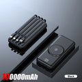 40000mah Wireless Power Bank Large Capacity Portable 5In1 Charge Powerbank Built-in Cables Dual USB External Battery For Xiaomi
