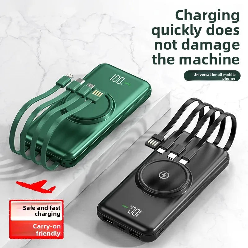 30000mAh Wireless Power Bank Built-in Cable Portable Charger Universal Mobile Phone External Spare Battery for IPhone Powerbank