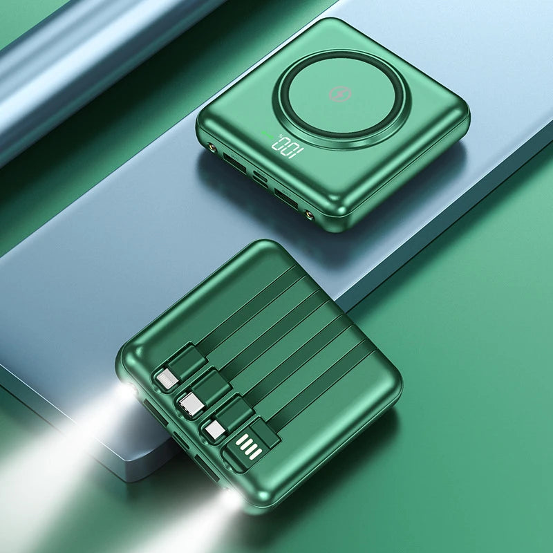 30000mAh Wireless Power Bank Built-in Cable Portable Charger Universal Mobile Phone External Spare Battery for IPhone Powerbank