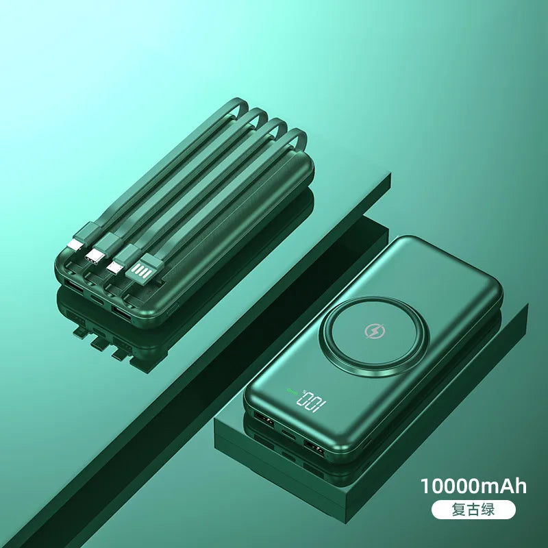 20000mAh built-in cable power bank ultra-thin digital display wireless charging for mobile phones mobile power bank suitable