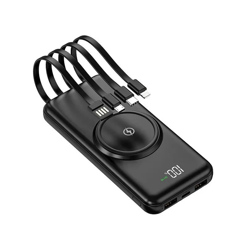 30000mAh Wireless Power Bank Built-in Cable Portable Charger Universal Mobile Phone External Spare Battery for IPhone Powerbank