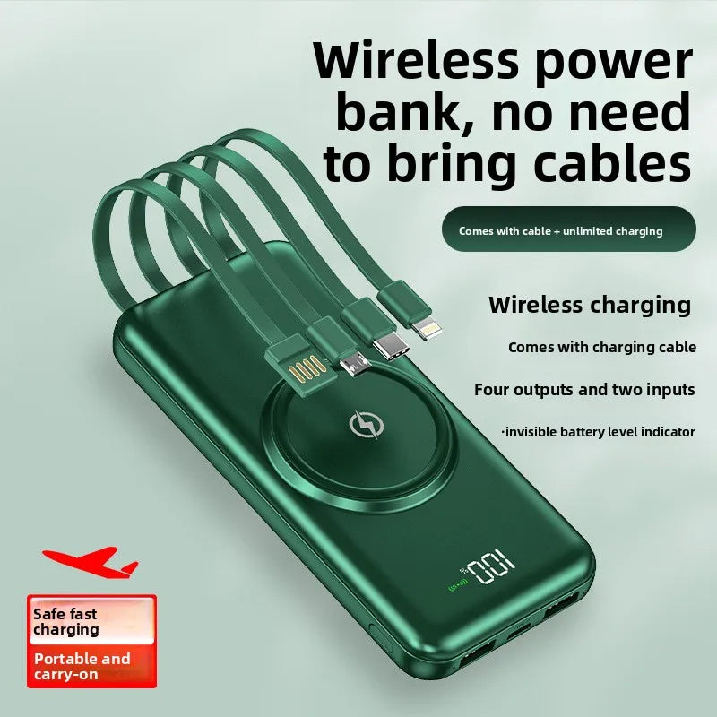 20000mAh built-in cable power bank ultra-thin digital display wireless charging for mobile phones mobile power bank suitable